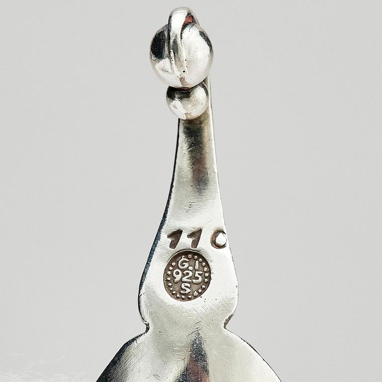 Georg Jensen, salt cellars with spoons, silver, 6 pcs, design no. 110, Copenhagen.