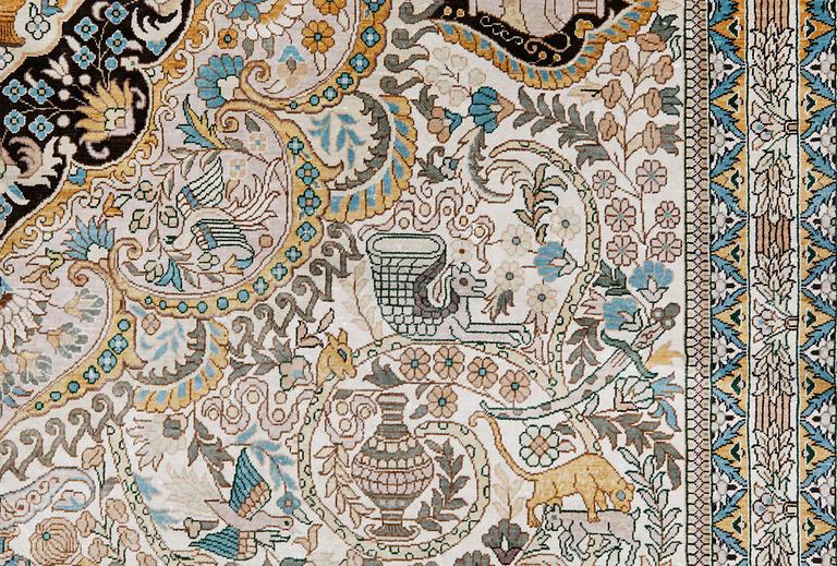 A pictoral orientalisk rug, ca 246 x 156 cm.