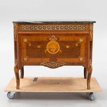 A Gustavian style marquetry and marble commode, 1930's.