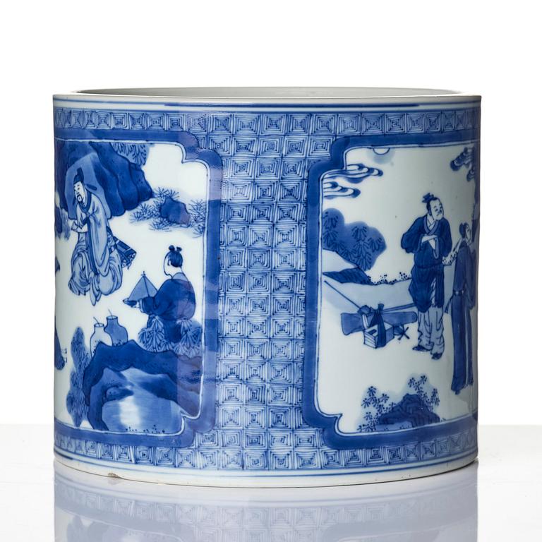 Penselställ/Bitong, porslin. Qingdynastin, Kangxi (1662-1722).