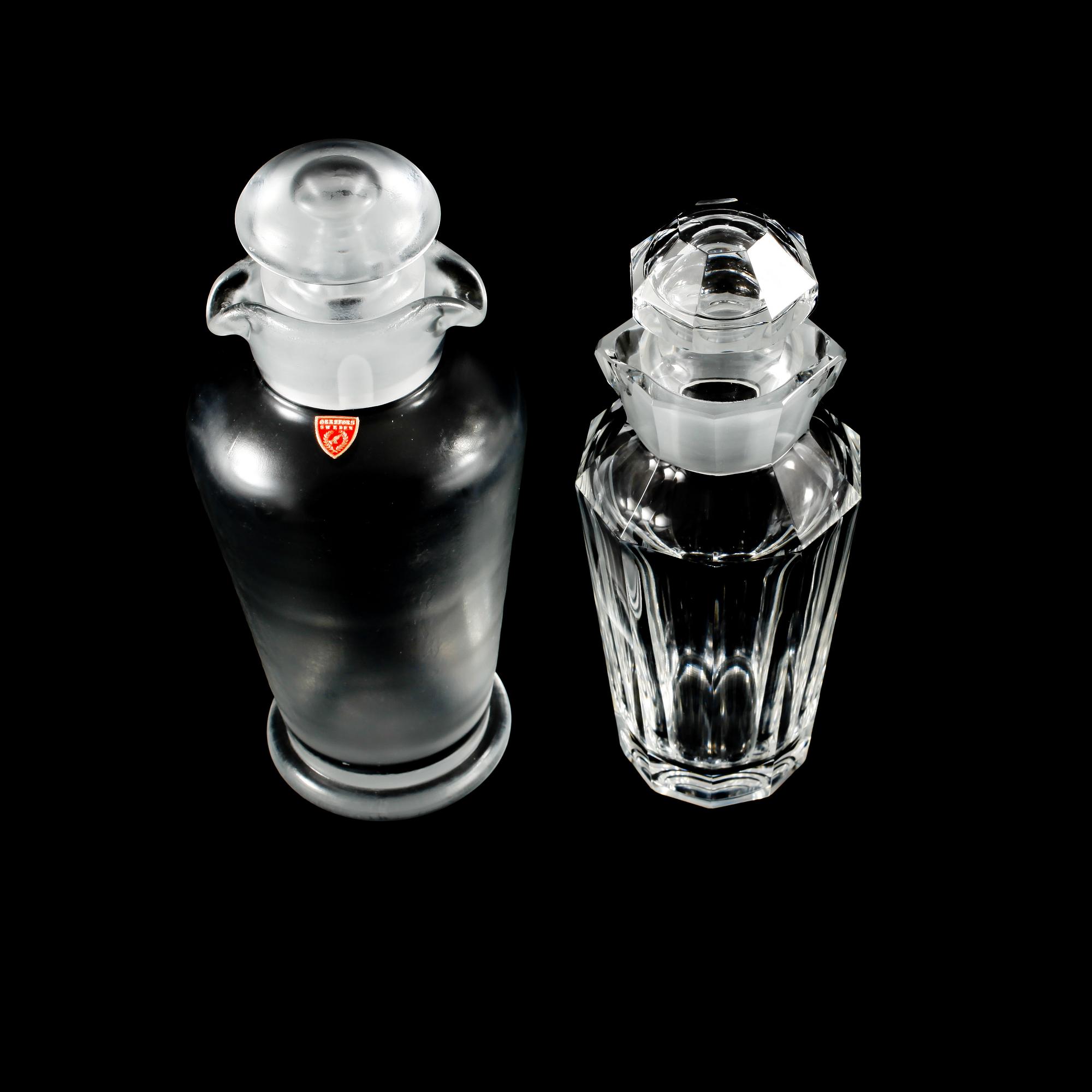 COCKTAILSHAKERS, 2 st, glas, Elis Bergh och Vicke Lindstrand, Orrefors, 1900-talets första hälft/mitt.