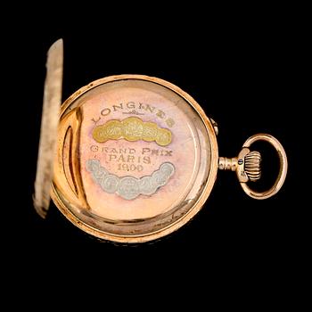 FICKUR, 14K guld, Longines, Grand Prix, Paris, 1900. Total vikt inklusive urverk ca 35 g.