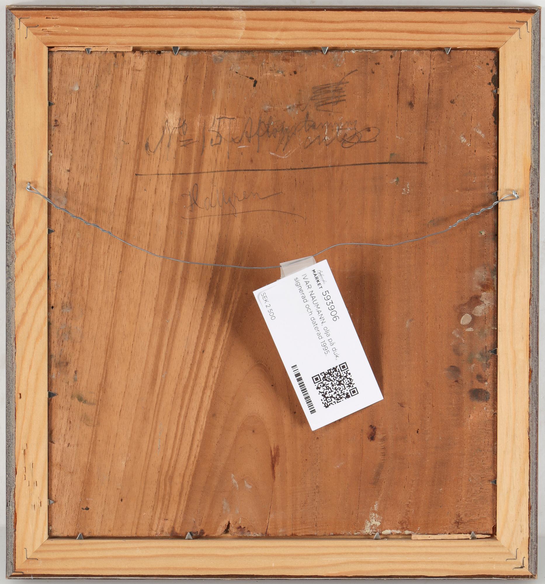 IVAR NAUMANN, olja på pannå, signerad och daterad 1895.