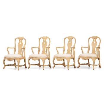 57. A set of four (3+1) Swedish Rococo armchairs.