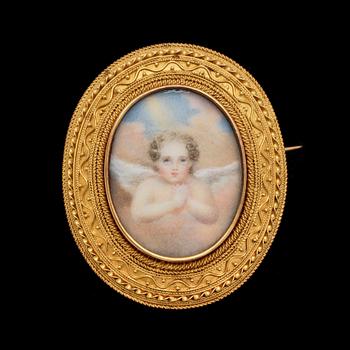 263. BROOCH, miniature painting by Fredrika Bremer, 1871.