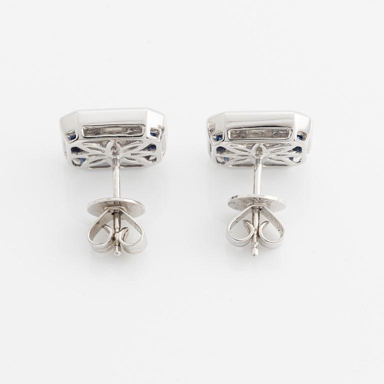 Earrings with baguette and brilliant-cut diamonds and sapphires.