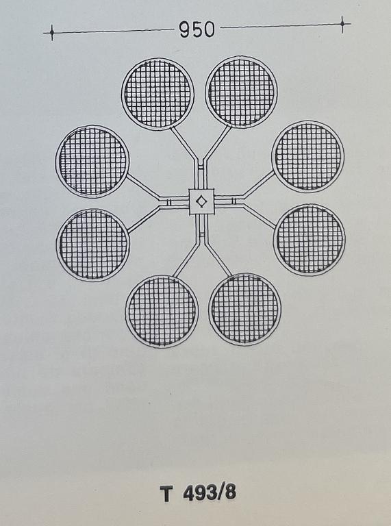 Hans-Agne Jakobsson, taklampa, modell "T 493/8", Hans-Agne Jakobsson AB, Markaryd, 1970-tal.