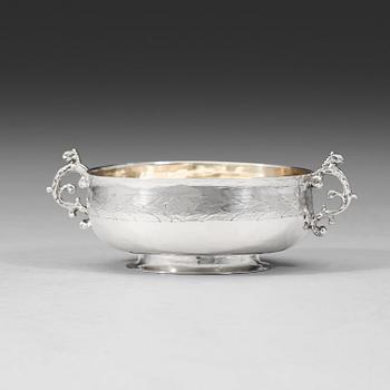 A Swedish early 18th century parcel-gilt brandy-bowl, mark of Christian Gudjohan, (Jönköping 1699-1705).