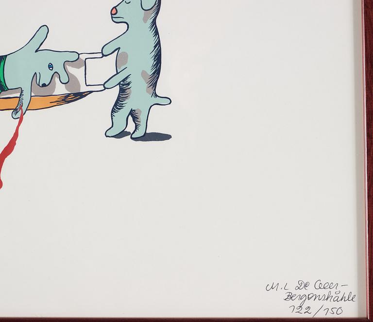 MARIE-LOUISE EKMAN, färgserigrafi, signerad M.L De Geer-Bergenstråhle och numrerad 122/150 med kulspetspenna.Utförd 1971.