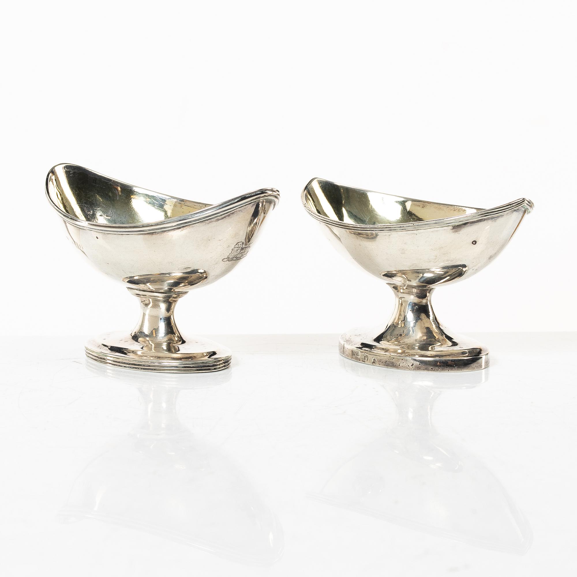 Salt cellars, a pair of similar, silver, London and Edinburgh, circa 1800.