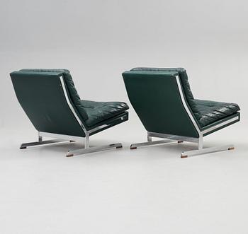 A pair of Poul Nørreklit chromed steel and green leather easy chairs, Selectform, Denmark 1960's.