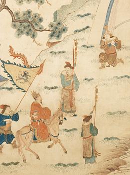 BRODERI OCH BEMÅLNING. Kina 1800-tal. 210 x 48 cm.