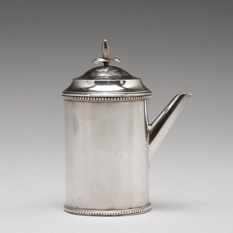 A Swedish 18th century silver coffee-/ milk- pot, mark of Erik Holmberg, Lund 1795.