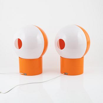 Uno & Östen Kristiansson, a pair of orance plastic 'Luno' model 1241 table lights, Luxus, Vittsjö.