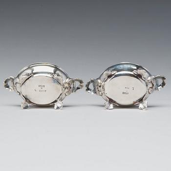 A mached pair of Swedish Rococo parcel-gilt silver salt-cellars, mark of Johan Bergengren, Kristianstad 1777 and 1780.