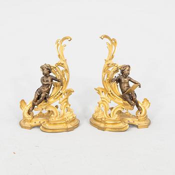 Fire Dogs, a Pair in Louis XV Style, Second Half of the 19th Century.