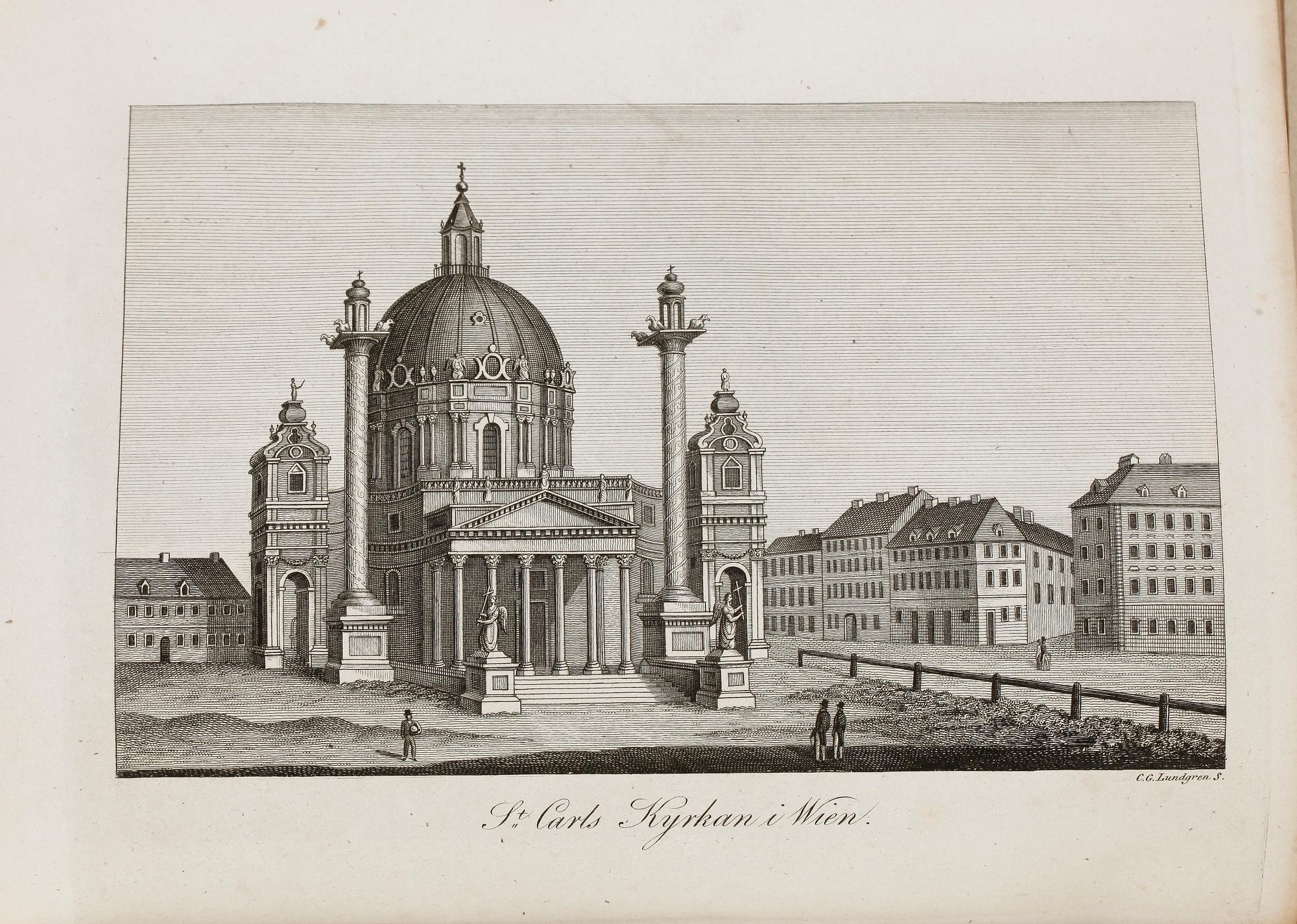 BÖCKER, 7 st, bla "Kosmorama eller målningar af...naturen konsten och menniskolifvet...", Stockholm 1835.