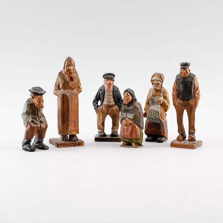 FIGURER, 6 st, trä, bl a Carl-Olof Trygg, 1900-talets första hälft.