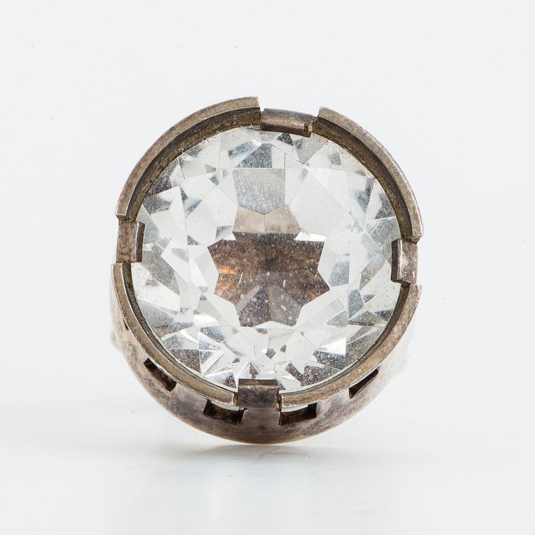 Ring and bangle, silver with rock crystal.