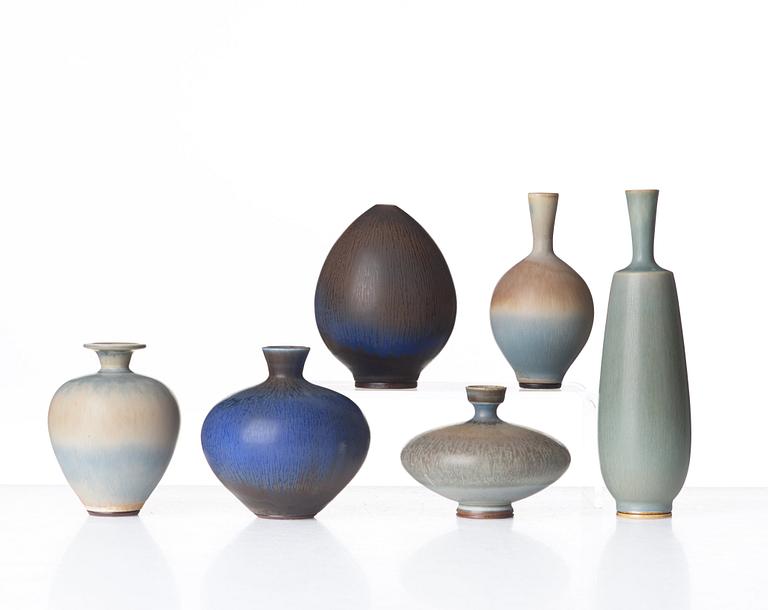 Berndt Friberg, vaser, 6 st, Gustavsbergs studio 1961-79.