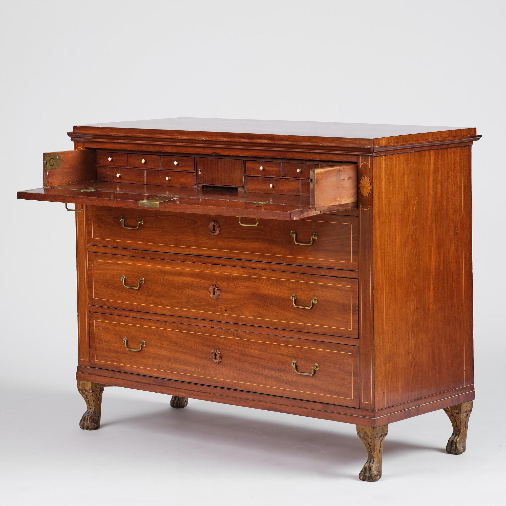 A late Gustavian mahogany writing commode in the manner of I. Löfgren, Stockholm circa 1800.