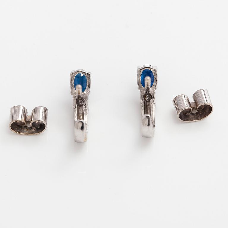 Earrings, faceted sapphires, small diamonds, 14K white gold.