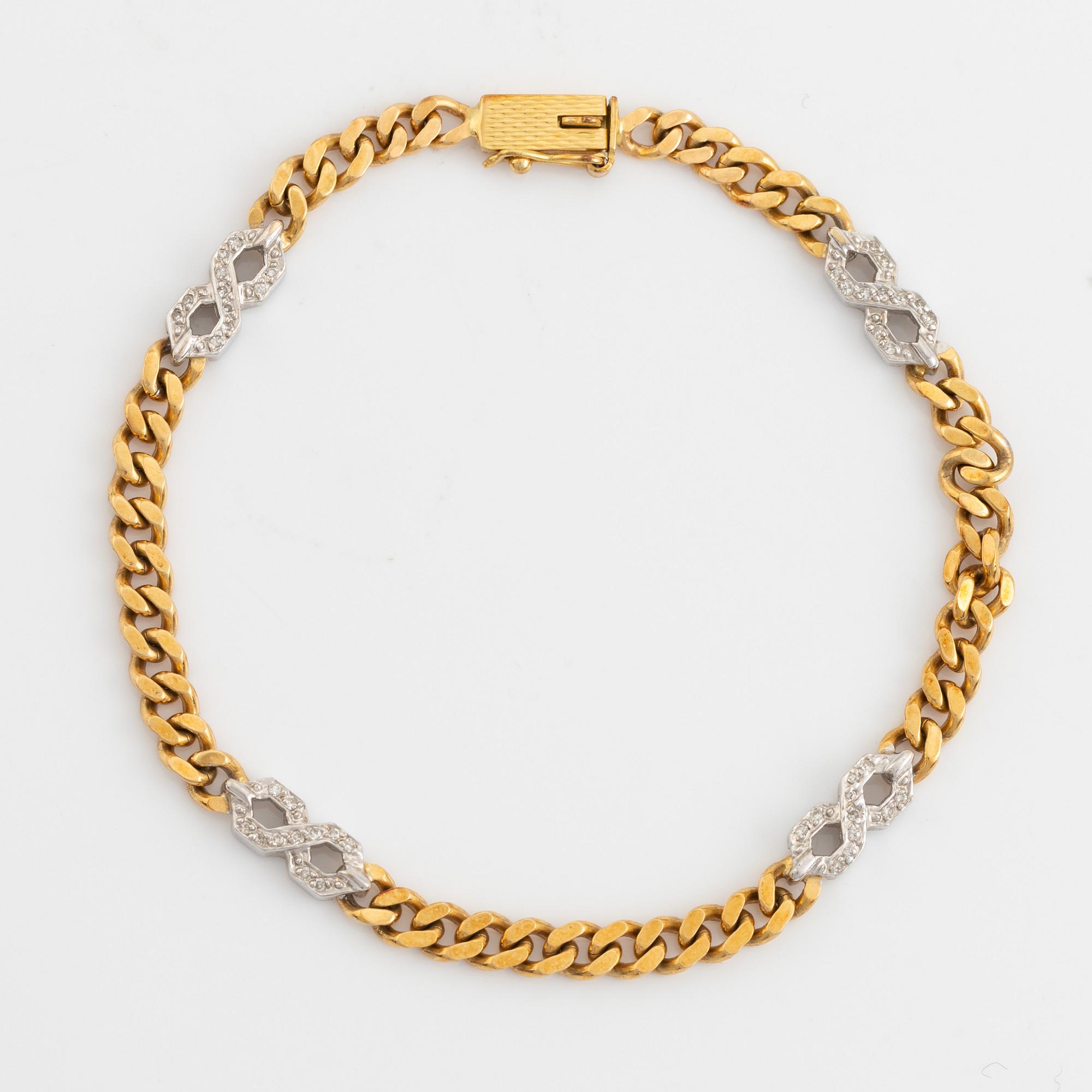18K gold and small eight cut diamond necklace and bracelet.