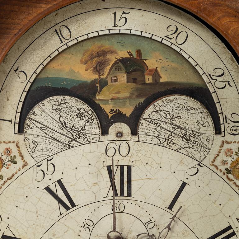 An oak longcase clock, 19th Century.