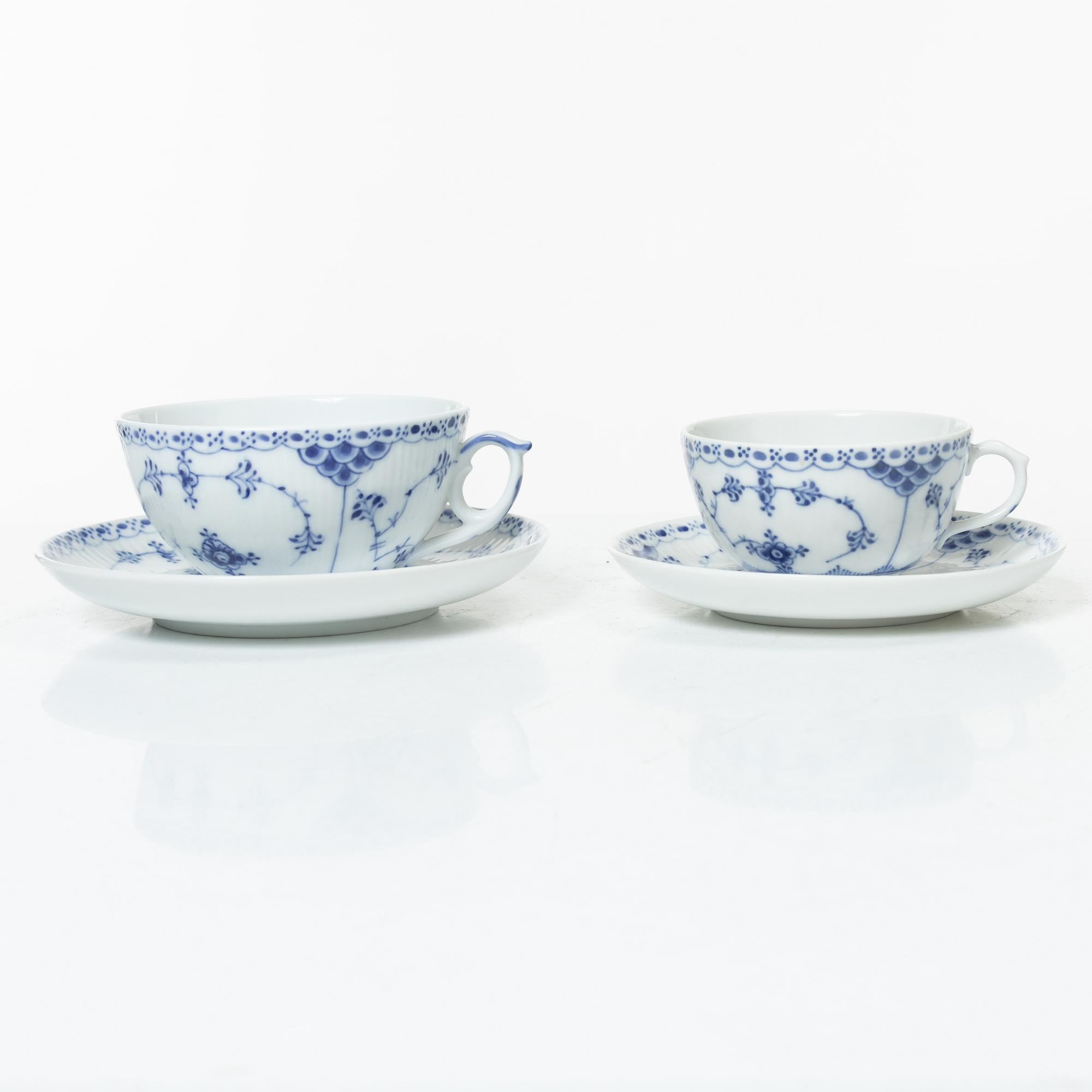 Royal Copenhagen, a 58-piece porcelain 'Blue Fluted' dinner and tea service, Denmark, mostly 1889-1934 but some pieces 1950-1984.