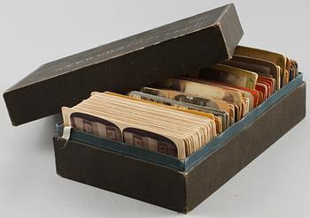 STEREOSCOPE med VYER, ca 140 st, 1800/1900-tal.
