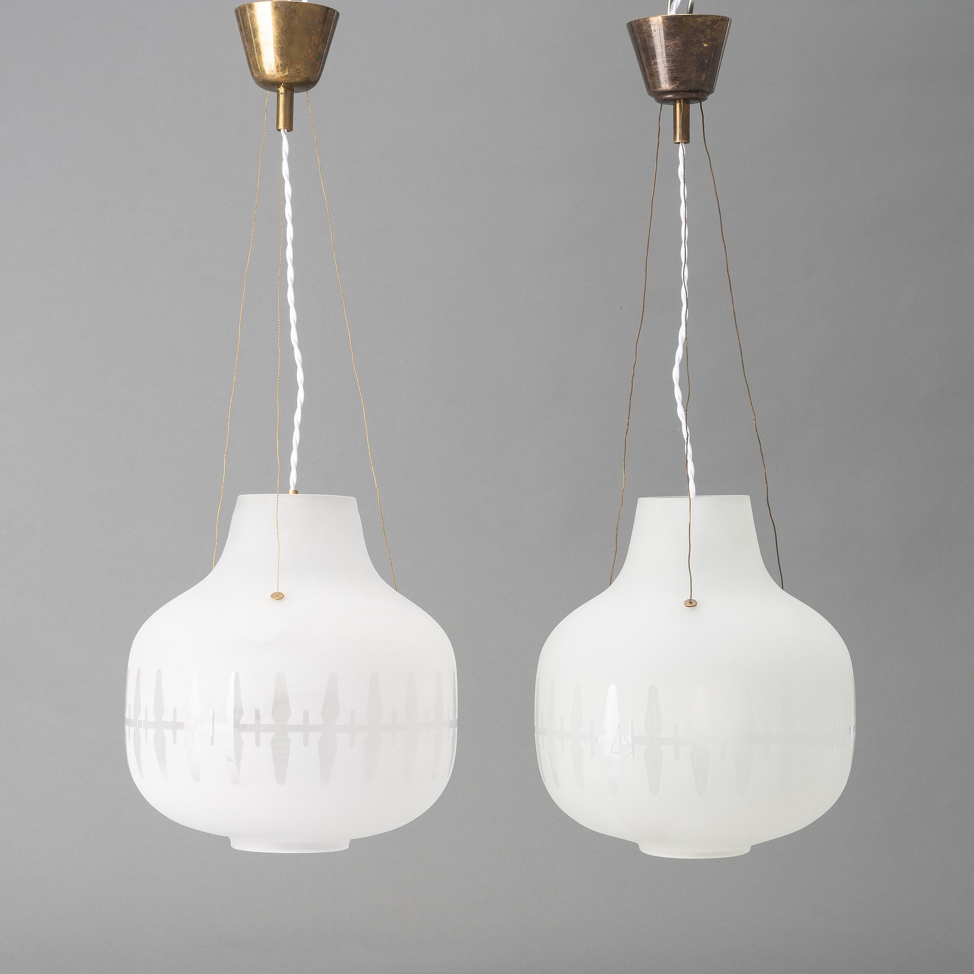 Harald Notini eller Uno Westerberg, taklampor, ett par, modell "11868", Arvid Böhlmarks Lampfabrik, Stockholm, 1950-tal.