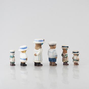 Lisa Larson, figuriner, 6 st, stengods, ur serien "Sekelskifte", Gustavsberg.
