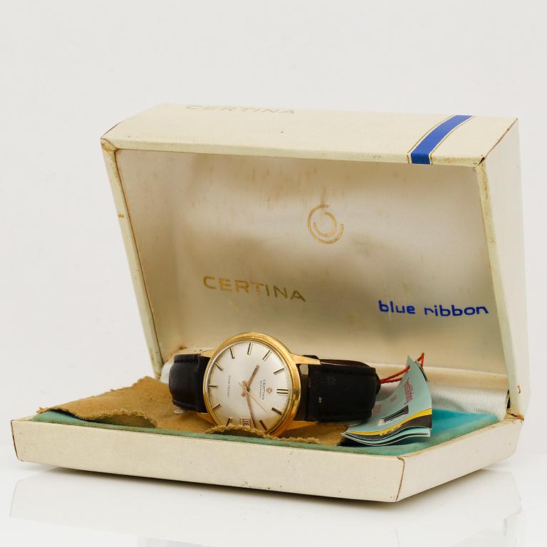 ARMBANDSUR, 18K guld, Certina automatic, Blue ribbon. Total vikt med armband ca 36 g.