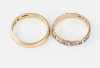 RINGAR, 2 st, med 6 st åttkantslipade diamanter.