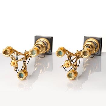 A pair of late Gustavian circa 1800 three-light candelabra, attributed to F L Rung.