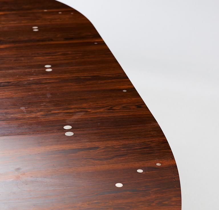 A Finn Juhl rosewood 'Judas' dining table, probably by Niels Vodder, Denmark 1960's.