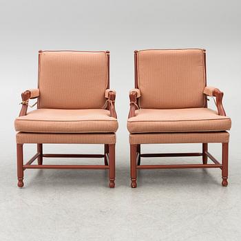 Armchairs, so-called Gripsholm armchairs, a pair, second half of the 20th century.