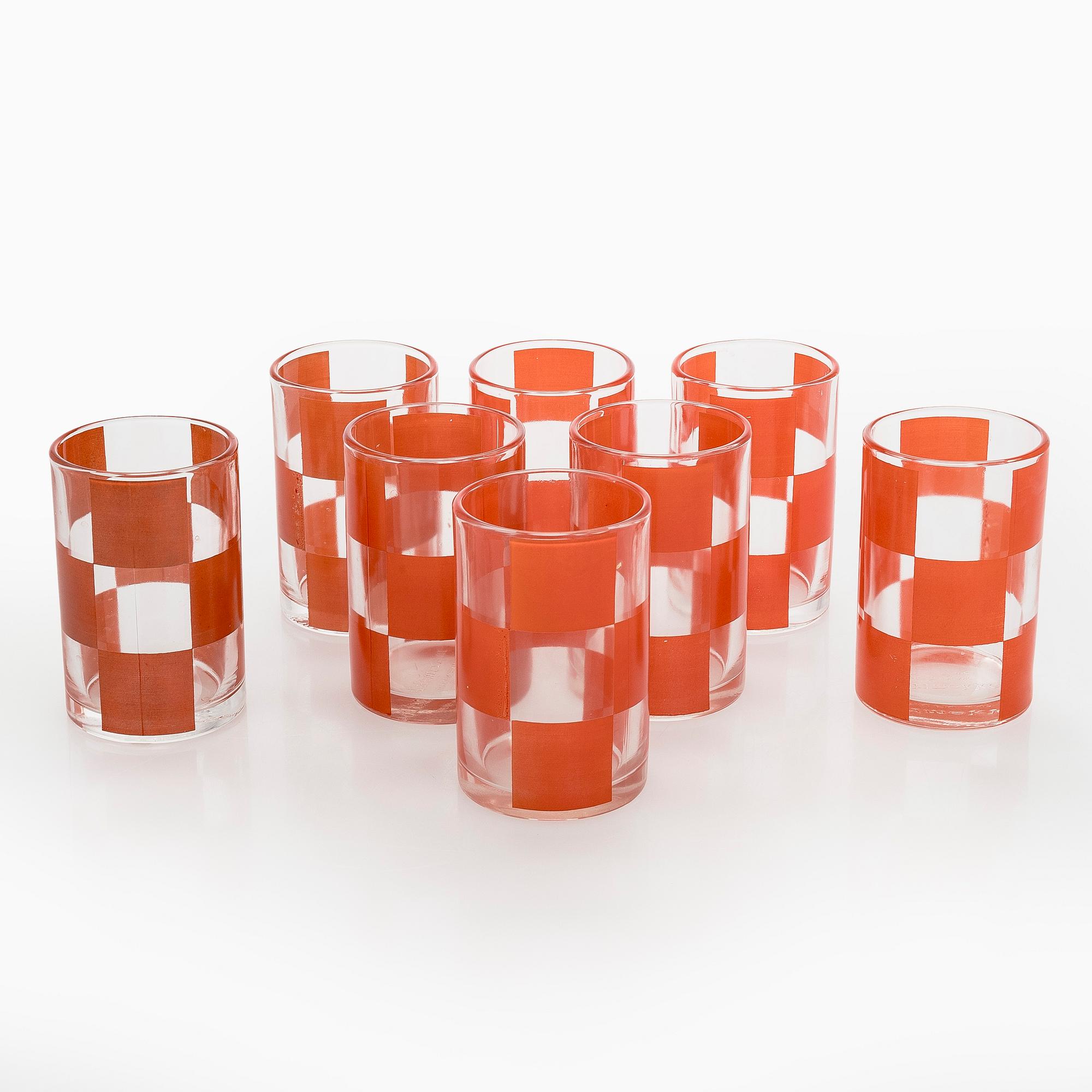 Hilkka Rahikainen, juomalaseja, 8 kpl, "Ruutu" Marimekko, Finland 1960-tal.