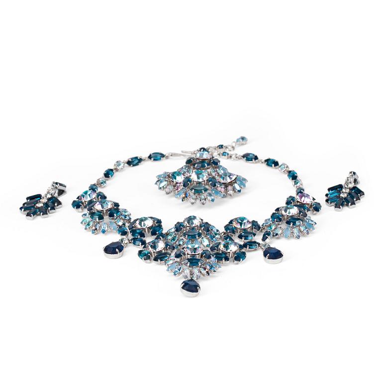 CHRISTIAN DIOR, a decorative glass stone necklace and brooch, from the 1950's.