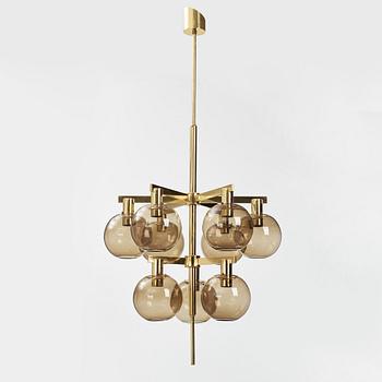 HANS-AGNE JAKOBSSON, a brass and glass nine-light ceiling light from Markaryd, second half of the 20th century.