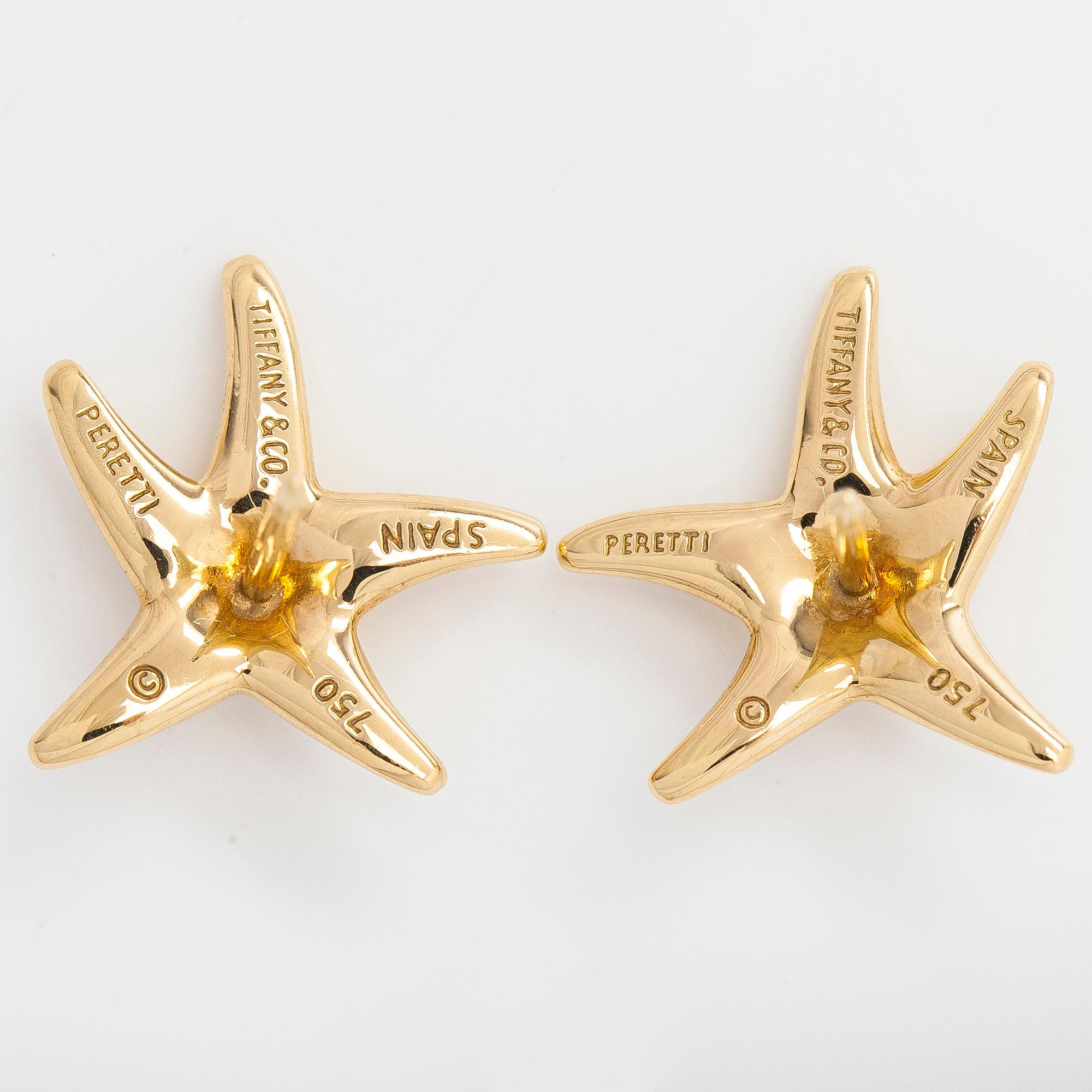 Tiffany & Co, Elsa Peretti, a pair of 18K gold and diamond 'Starfish' earrings.