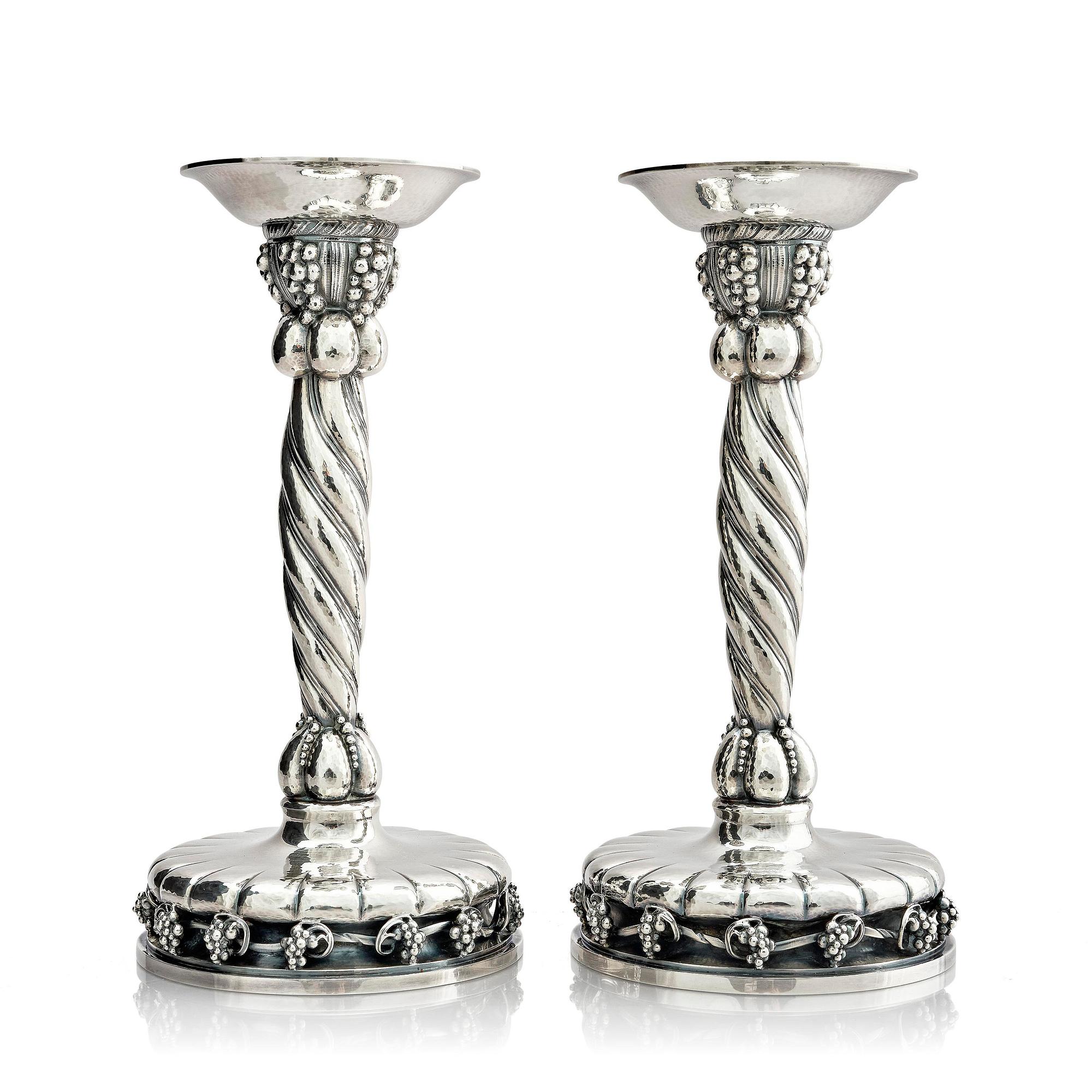 Georg Jensen, a pair of Danish sterling silver candlesticks, modell no 264, Copenhagen after 1945.