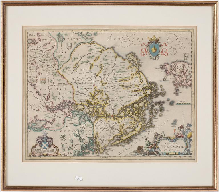KARTA, delvis handkolorerad , Ducatus Uplandia, Johan et Cornelius Blaeu, efter. 1600/1700-tal.