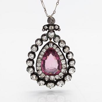 Halsband, silver, syntetisk spinell och gammalslipade diamanter ca 3.00 ct tot. Sent 1800-tal.