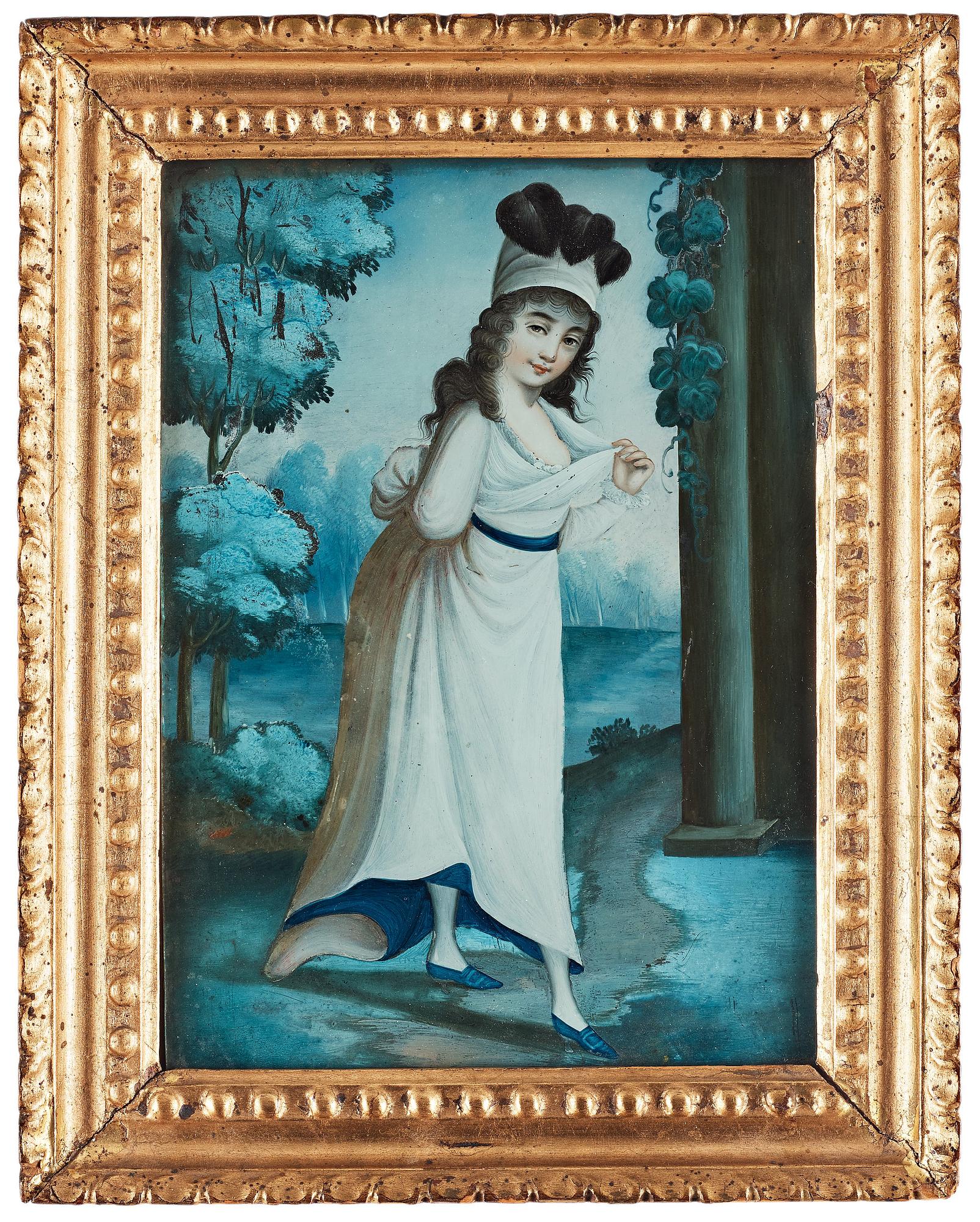 A reverse glass painting, Qing dynasty, circa 1800.