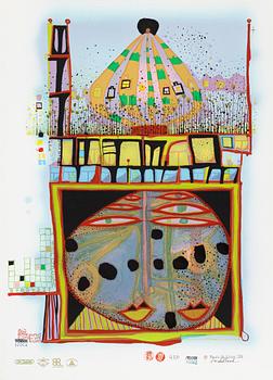 Friedensreich Hundertwasser, photo lithograph and silk screen with metal embossing, 1984. Signed and numbered 4371/10002.