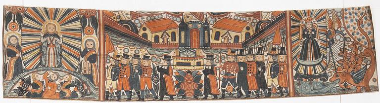 A traditional Swedish painting attributed to Johannes Nilsson, Brearedsskolan, Gyltinge, Halland.