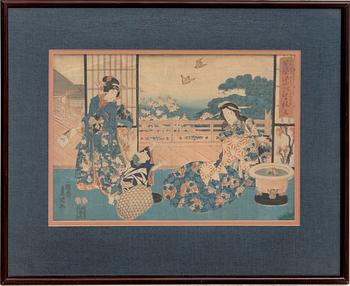 Kunisada Utagawa (Toyokuni III) färgträsnitt Japan 1800-talets mitt.