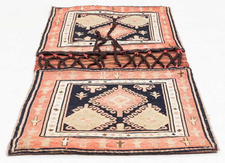A pair of Iranian Soumak saddle bags, c 130 x 59 cm .