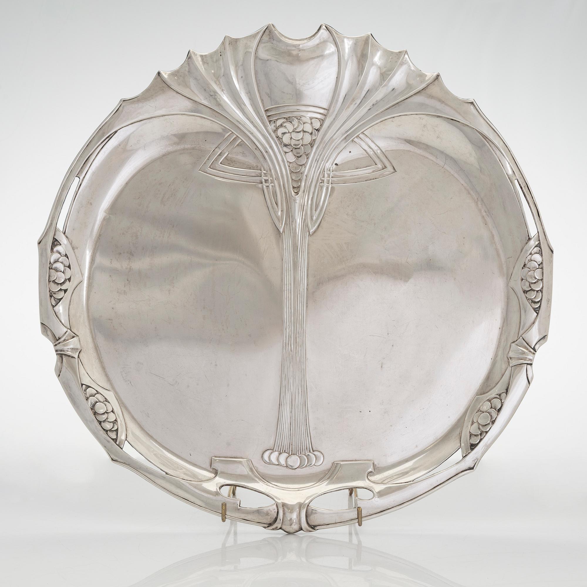 A Viennese Art Nouveau silver tray, maker's mark of Karl Jedlicka, Austro-Hungarian Empire around year 1900.
